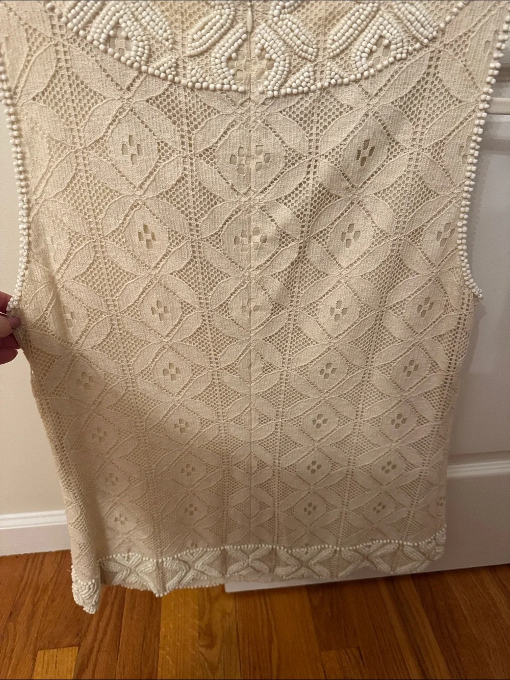 Beaded Crochet Sleeveless Camisole - Cream